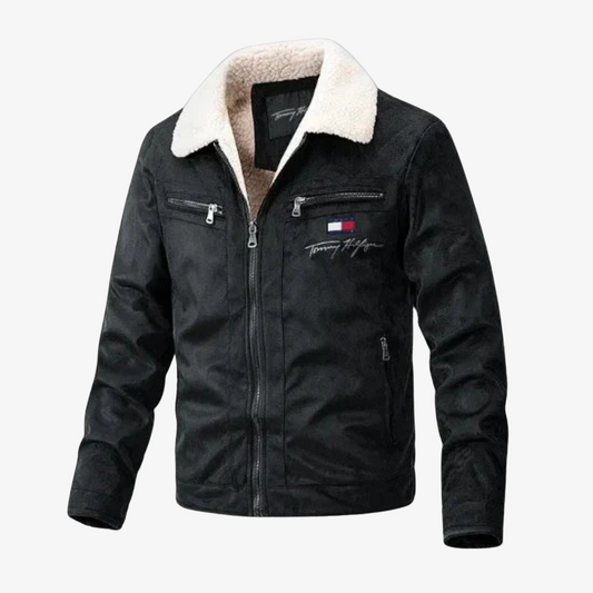 Suede Jacket with Fur Collar