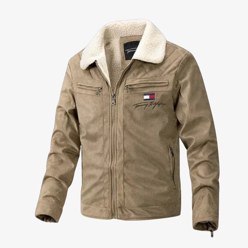 Suede Jacket with Fur Collar