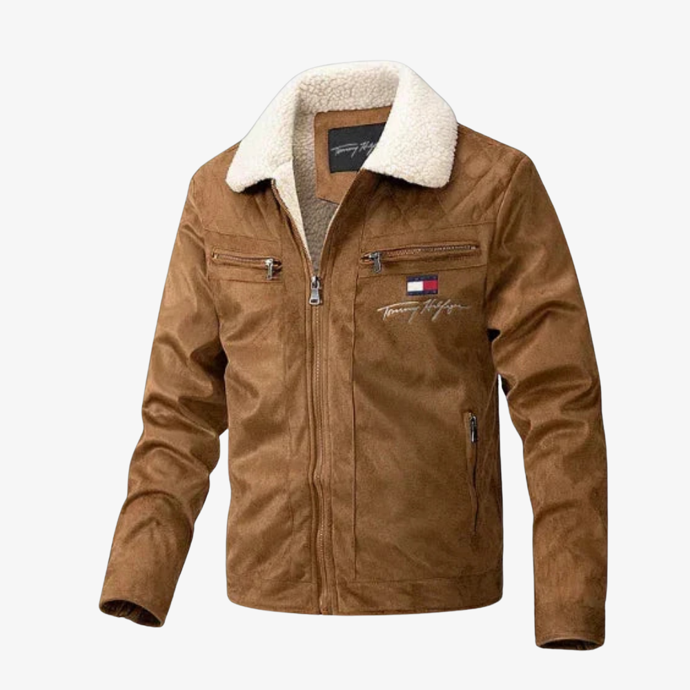 Suede Jacket with Fur Collar