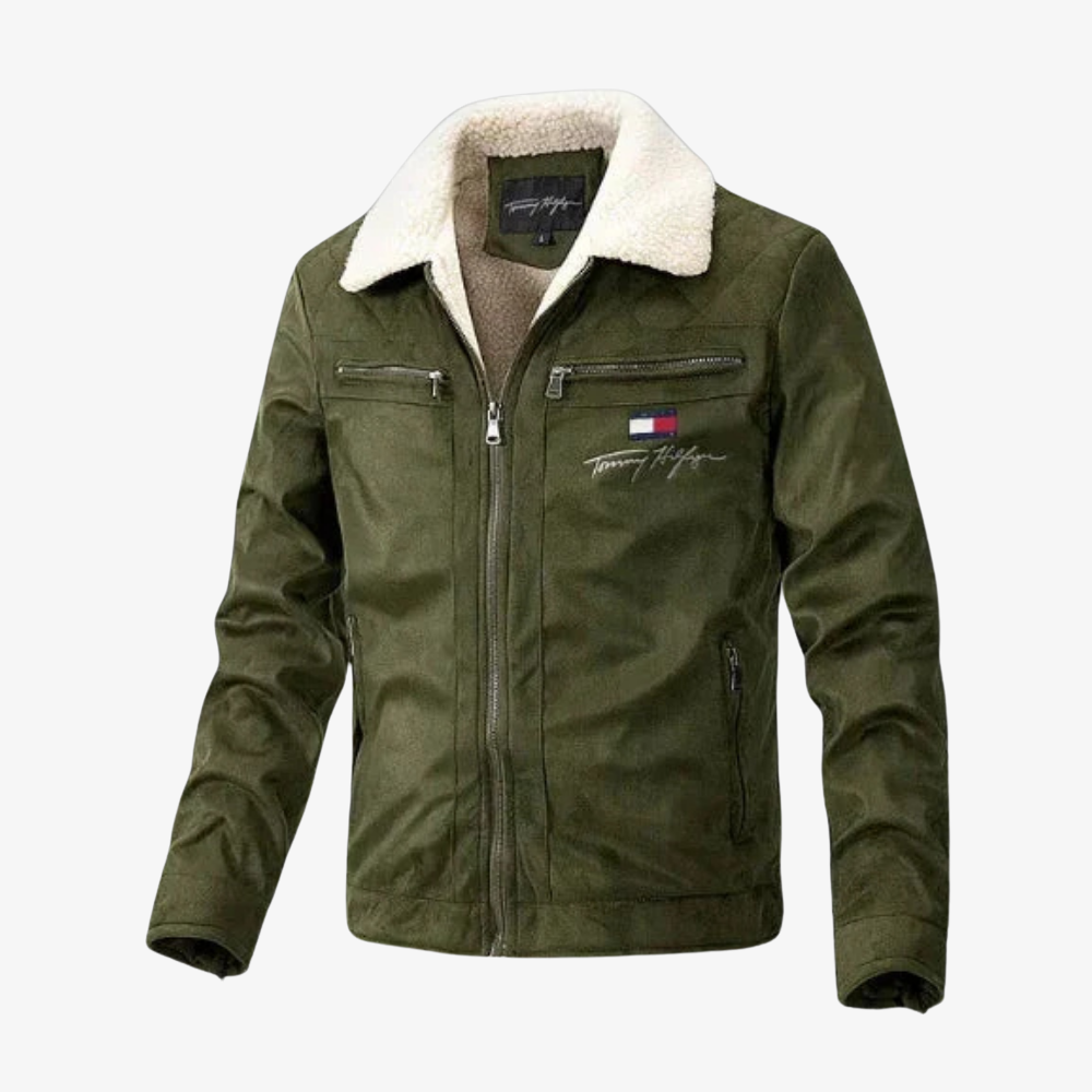 Suede Jacket with Fur Collar