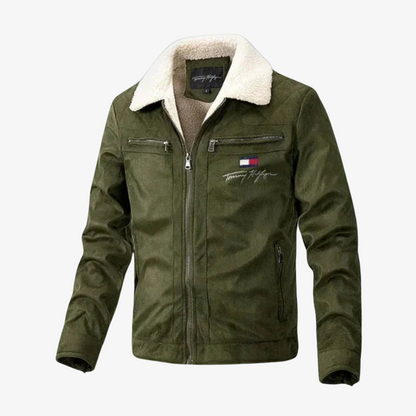 Suede Jacket with Fur Collar